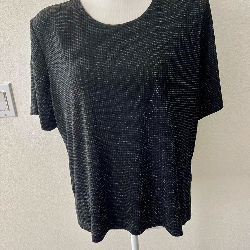 Alfred Dunner Black Short Sleeve Knit Top with Subtle Metallic Thread